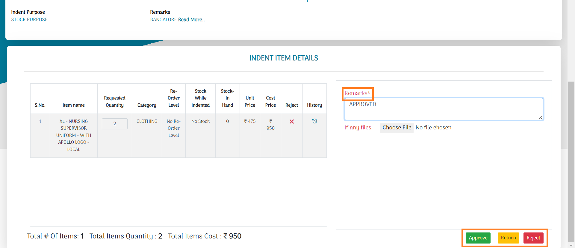 Unit Head Approve Indent