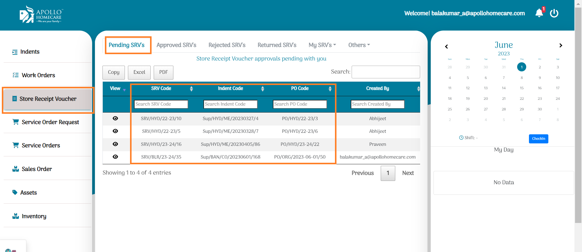 Click On Pending SRV Module: