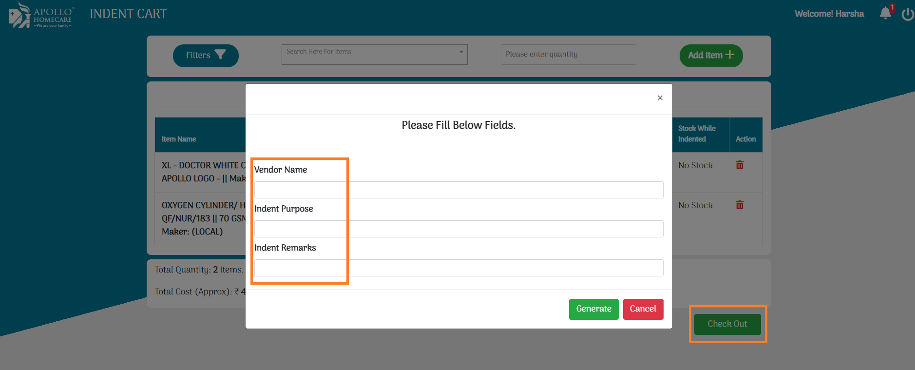 Search Item In Indent: