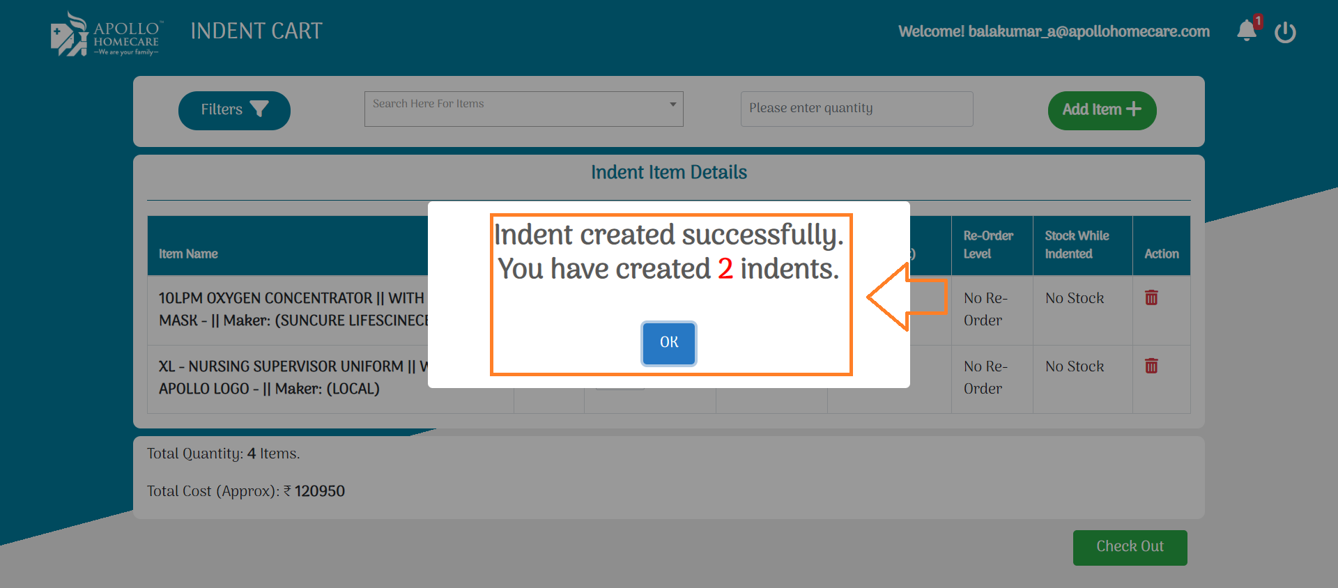 Indent Created Successfully