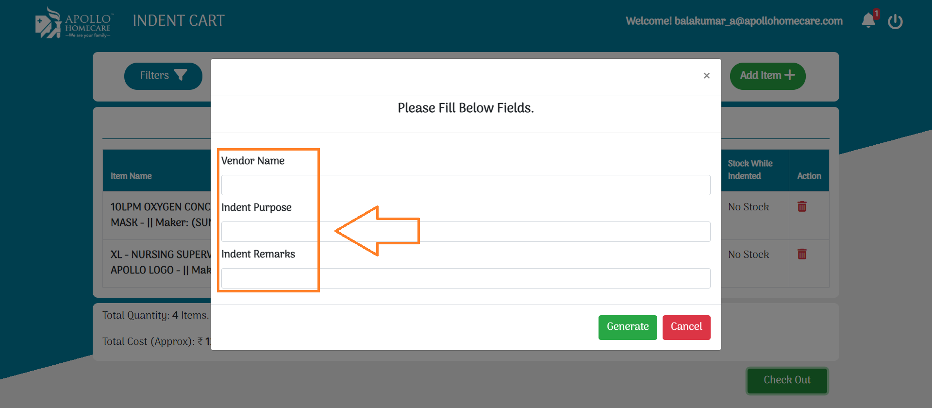 How to update Indent Fields