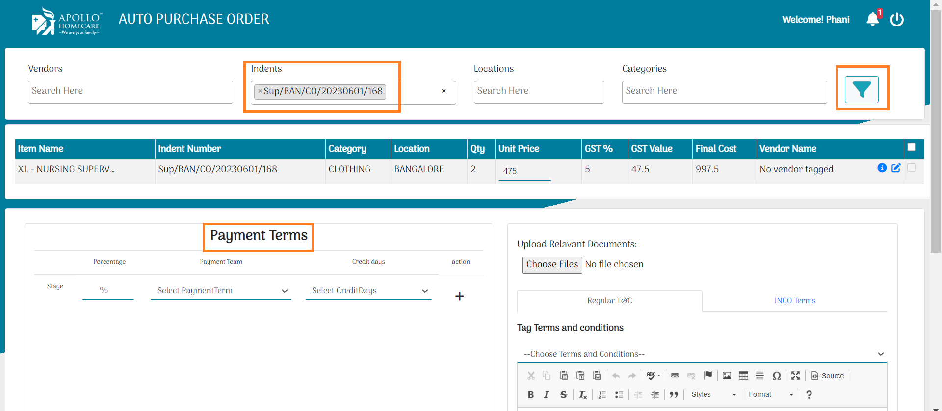 Search With Indent No: